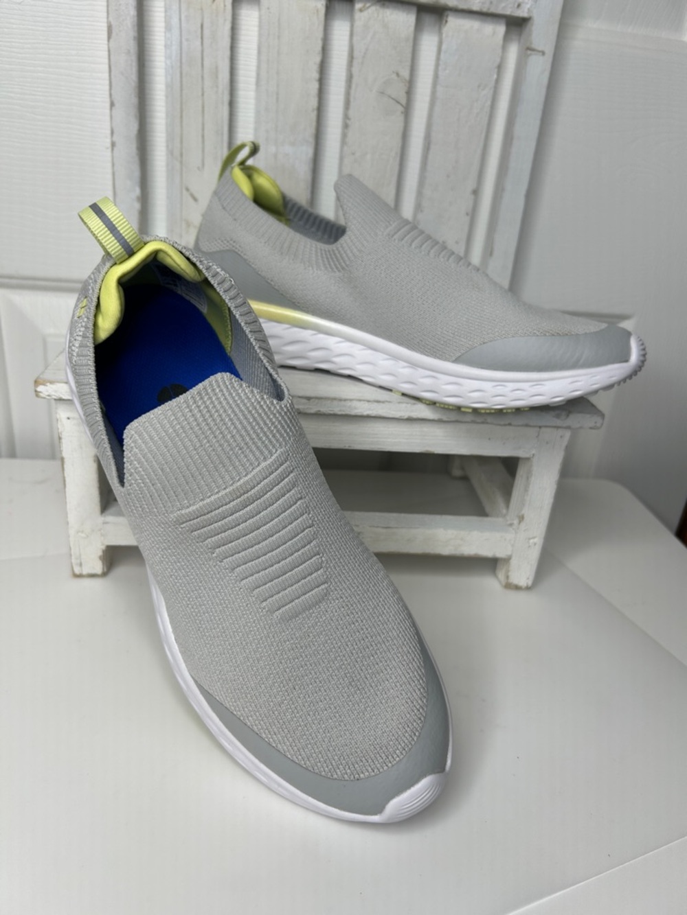 Shoes For Crews Slip-On Sneakers in Light Gray with Lime Accent